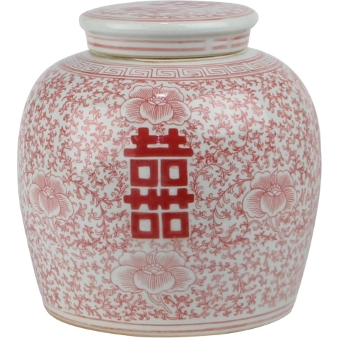 Fine Asianliving Chinese Gemberpot Rood Wit Dubbele