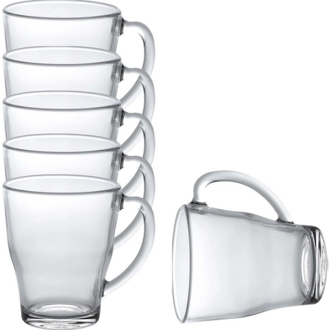Theeglazen/koffieglazen Cosy - 12x stuks - transparant glas - 350 ml - met handvat -