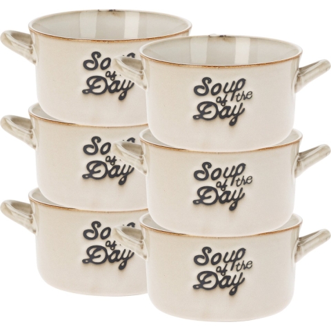 Soepkommen/serveer schaaltjes - 6x - met oor - porselein - 500ml - beige -