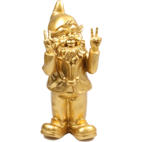 Stoobz Design Tuinkabouter - goudkleurig - peace - 31 cm - polystone - tuinbeeldje -