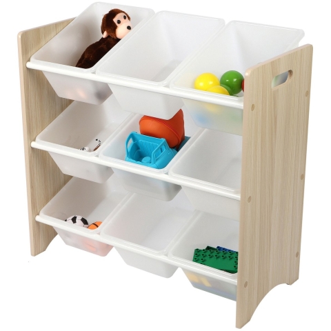 Opbergrek 3-laags met bakken - wit - hout/kunststof - 64 x 30 x 60 cm - speelgoed - kinderkamer -