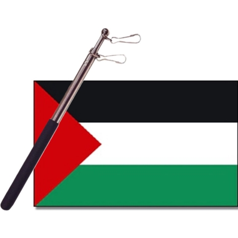 Landen vlag Palestina - 90 x 150 cm - met compacte draagbare telescoop vlaggenstok - supporters -