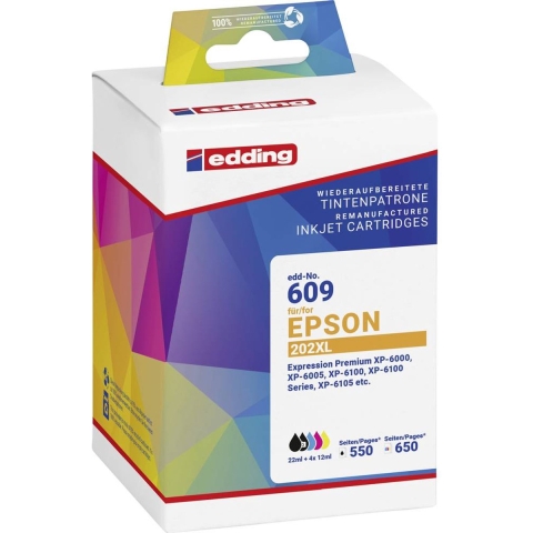 Edding Inktcartridge vervangt Epson T02G7, T02G1, T02G2, T02G3, T02G4, T02G5, 202XL Compatibel Combipack Zwart, Foto zwart, Cyaan, Magenta, Geel EDD-609