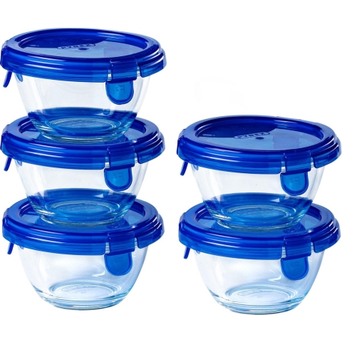 Pyrex Cook & Go Schaal Rond met Deksel 200 ml Set van 5 Stuks