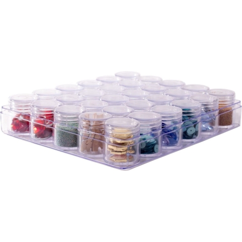 Opberg/sorteer doos - 2x - 30 losse potjes - met deksel -16 cm - voor kleine hobbymaterialen -