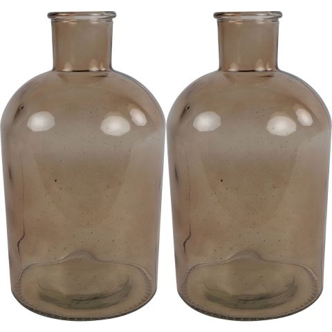 2x Stuks Countryfield Vaas - lichtbruin/transparant - glas - Apotheker fles vorm - D17 x H31 cm -