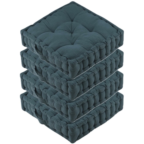 Stof Textile Vloerkussen Maxime - 4x - zeeblauw - katoen - 45 x 45 x 10 cm - vierkant - Extra dik -