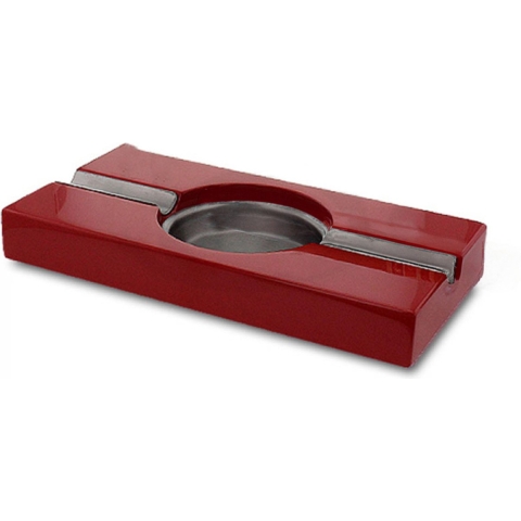 Sigaren asbak - rood - hout / metaal - 2 legger - 21 x 11 cm - sigarenhouder -
