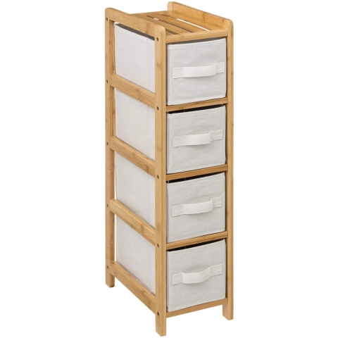 Opbergkast met 4 polyester manden - 4 lagen - bamboe - beige - 19 x 33 x 78 cm -