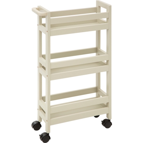 Keuken of badkamer trolley 3-laags - creme wit - D15 x B40 x H75 cm - mdf hout - met wielen -