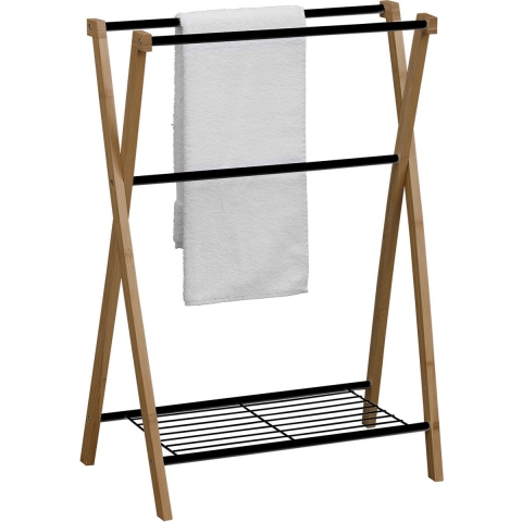 Handdoeken ophangrek/houder - badkamer - bamboe/metaal - 60 x 37 x 80 cm - zwart -