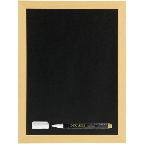 Zwart krijtbord met teak houten rand 40 x 60 cm inclusief stift -