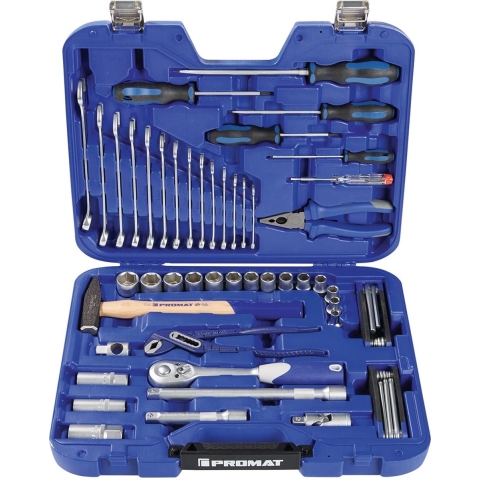 Promat Gereedschapskoffer | 47-delig | in kunststof koffer | 4-24 mm - 4000820631 4000820631