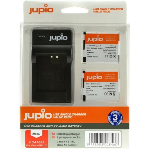 Jupio Kit: 2 x camera-accu NB-11L + USB Single lader