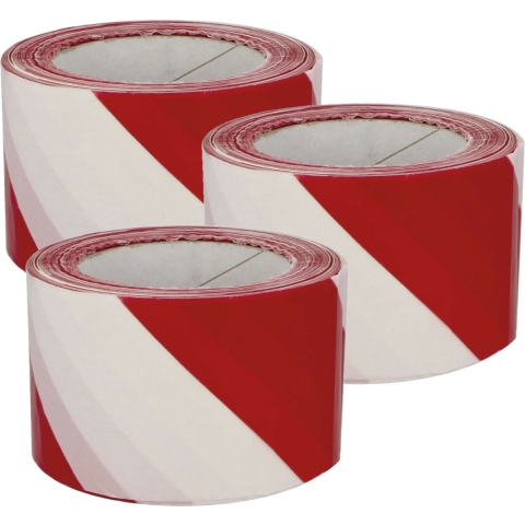 Afzettape - 3x - rood/wit - 50 mm x 30 m - pvc - markeertape -