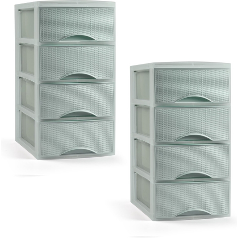 Ladeblokje/bureau organizer - 2x stuks - 4 lades - mintgroen - L18 x B25 x H33 cm - plastic -