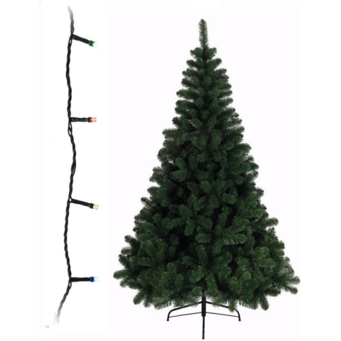 Groene kunst kerstboom 210 cm inclusief gekleurde kerstverlichting -
