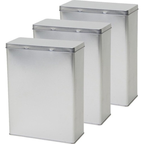 Opbergblik/bewaarblik - 3x - zilver - 19 x 9 x 25 cm - Voorraadblikken - Voorraadbussen -