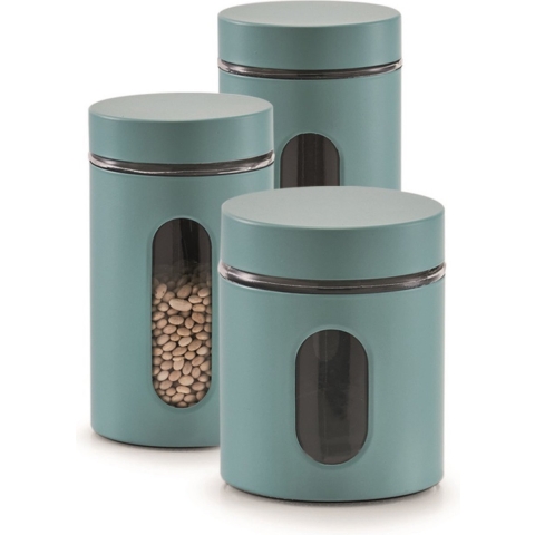 3x Eucalyptus groene voorraadblikken/potten met venster 600, 900 en 1200 ml -