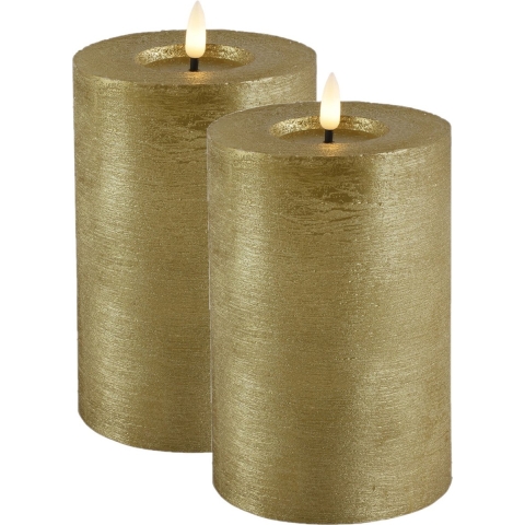 LED kaarsen/stompkaarsen - 2x - goud - D10 x H15 cm - timer - warm wit -