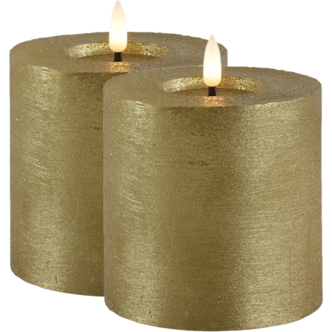LED kaarsen/stompkaarsen - 2x - goud - D10 x H10 cm - timer - warm wit -