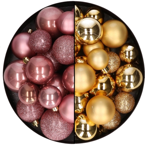 Decoris kerstballen 60x stuks - mix goud/oudroze - 4-5-6 cm - kunststof -