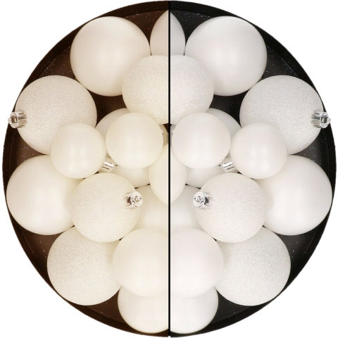 Kerstballen 60x stuks - mix wit/wolwit - 4-5-6 cm - kunststof -