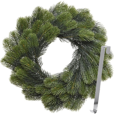 Kerstkrans 50 cm - groen - met zilveren hanger/ophanghaak - kerstversiering -