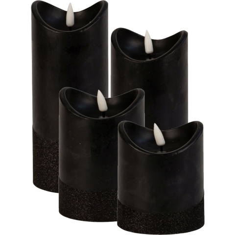 LED stompkaarsen - set 4x st - zwart - warm wit licht - wax - 3D lont -