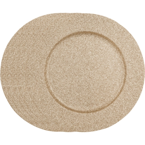 Diner/kerstdiner onderborden - 8x st - goud - glitter - kunststof - D33 x H1,6 cm- rond -