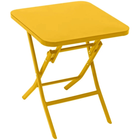 Bijzettafel/tuin tafel Oase - metaal - geel - 40 x 40 x 45 cm - voor buiten - inklapbaar -