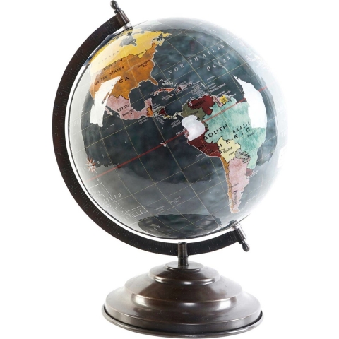 Wereldbol/globe op voet - kunststof - grijs/zwart - home decoratie artikel - D25 x H35 cm -