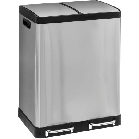 Dubbele Prullenbak/pedaalemmer Ariane - zilver - rvs metaal - 2 x 30 liter - 49 x 40 x 67cm - keuken -