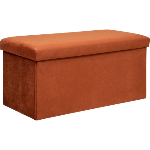 Poef/krukje/hocker Amber - Opvouwbare zit opslag box - fluweel Terracotta - 76 x 38 x 38 cm -