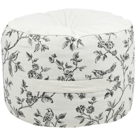 Poef om te zitten Blossom - stof - wit - D40 x H30 cm - bijzet stoeltjes -