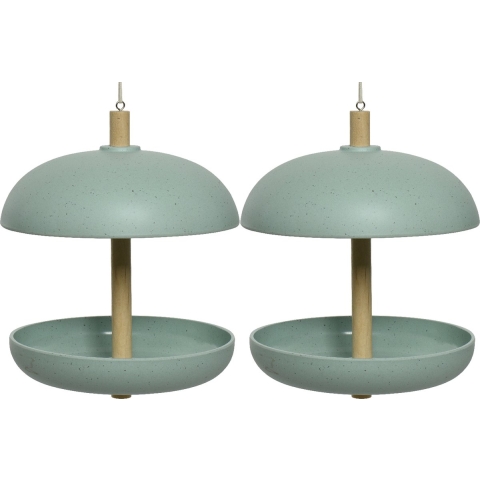 2x stuks vogel voedersilo hangend - bamboe hout - turquoise - 21 x 25 cm -