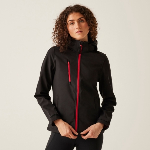 Ragetta RG702 Women´s Venturer 3-Layer Printable Hooded Softshell Jacket - Black/Classic Red - 44 (18)