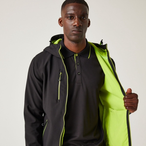 Ragetta RG705 Navigate 2-Layer Hooded Softshell Jacket - Black/Lime - S