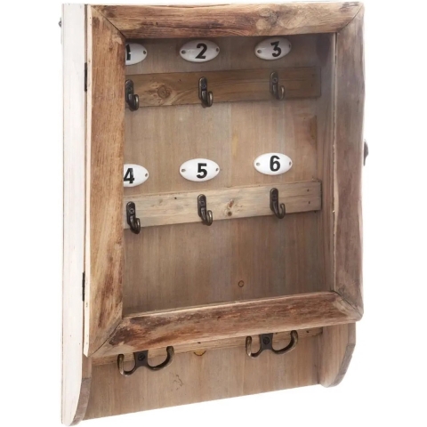 Sleutelkastje van sparhout en glas 27 x 9 x 38 cm naturel -