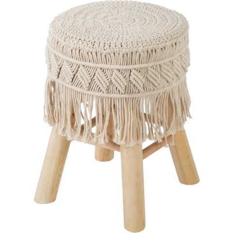 Bijzet krukje model Macrame - naturel - dennenhout - D32 x H42 cm - Meubels - Zitten -