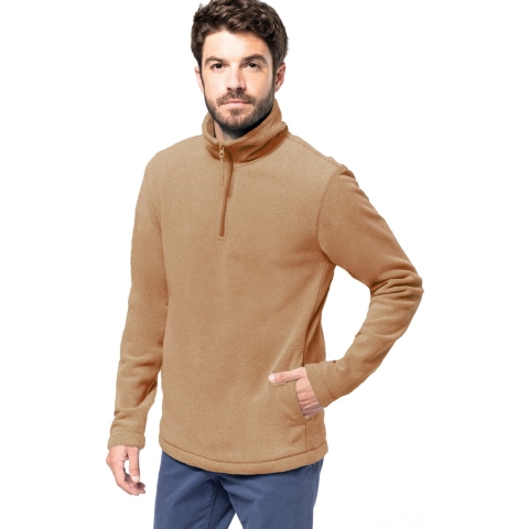 Fleece trui - camel bruin - warme sweater - voor heren - polyester XL -