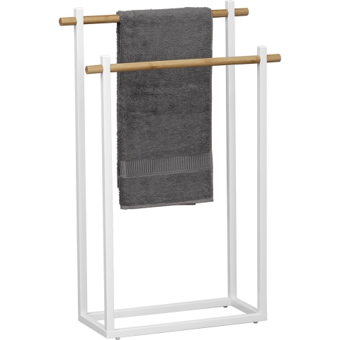 Handdoeken ophangrek/houder - badkamer - bamboe/metaal - 53 x 20 x 82 cm - wit -
