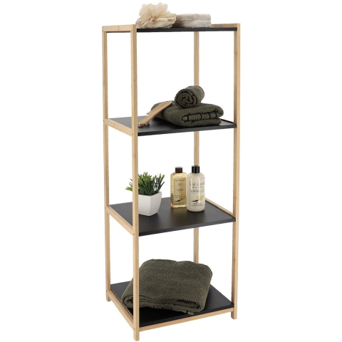 Opbergkast - hout / zwart - 4 planken - 102 x 35 x 30 cm - badkamer -