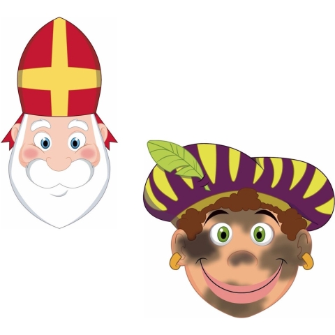 Pakket van 16x stuks Sinterklaas en roetveeg Pieten uitknip knutsel maskers 26 x 27 cm -