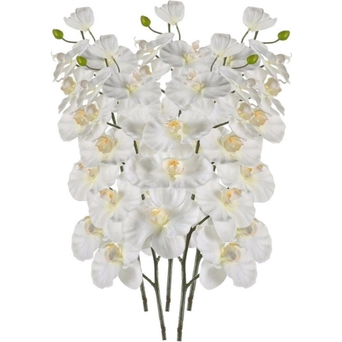 Kunstbloem - 5x - Orchidee - op tak - 100 cm - wit - sier - decoratie bloemen -
