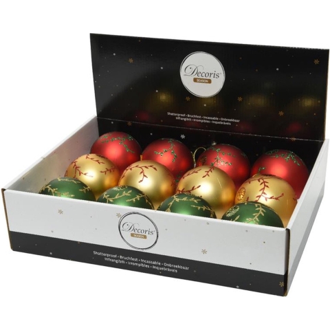 Decoris Kerstballen Kunststof Ø8cm Doos A 12 Stuks Mat Finish Licht Goud, Rood