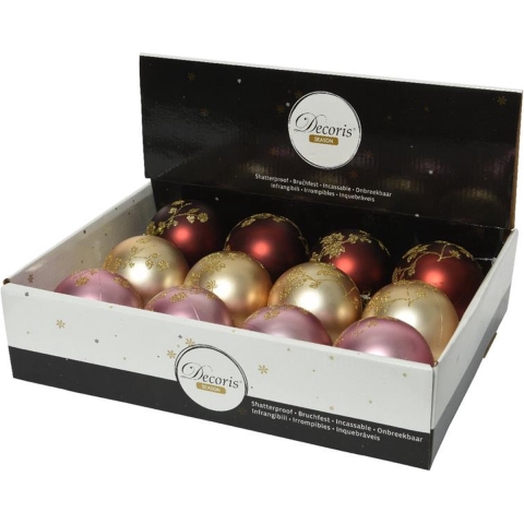 Decoris Kerstballen Kunststof Ø8cm Doos A 12 Stuks Mat Finish Butterscotch,