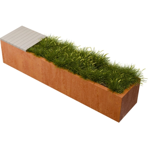 Florisa Rechthoekige cortenstaal plantenbak met Padouk zitbank L200 x B40 x H42 cm - Geroba