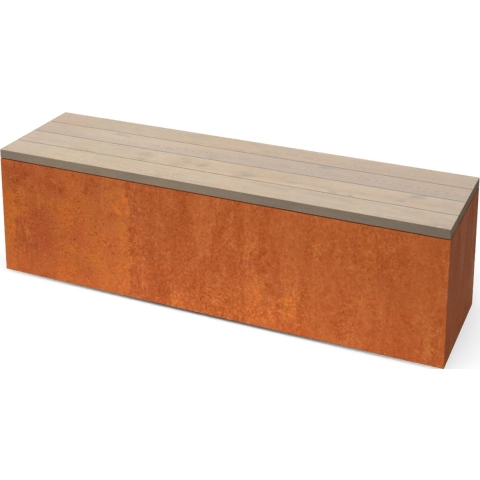 Modena Rechthoekige cortenstaal zitbank met Padouk hout L150 x B40 x H42 cm - Geroba