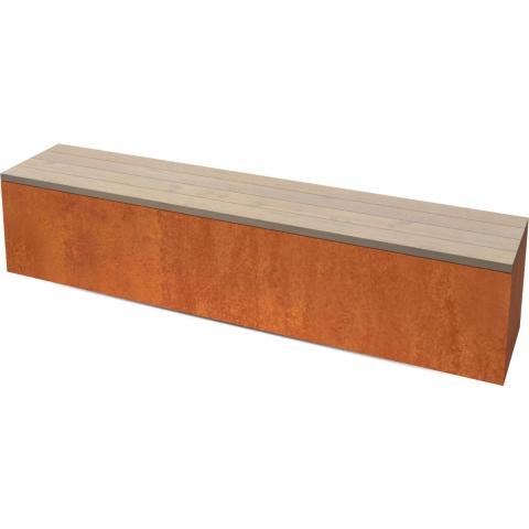 Modena Rechthoekige cortenstaal zitbank met Padouk hout L200 x B40 x H42 cm - Geroba